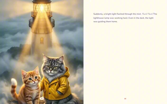 Nora and the Great Grey Fog: illustration and text spread